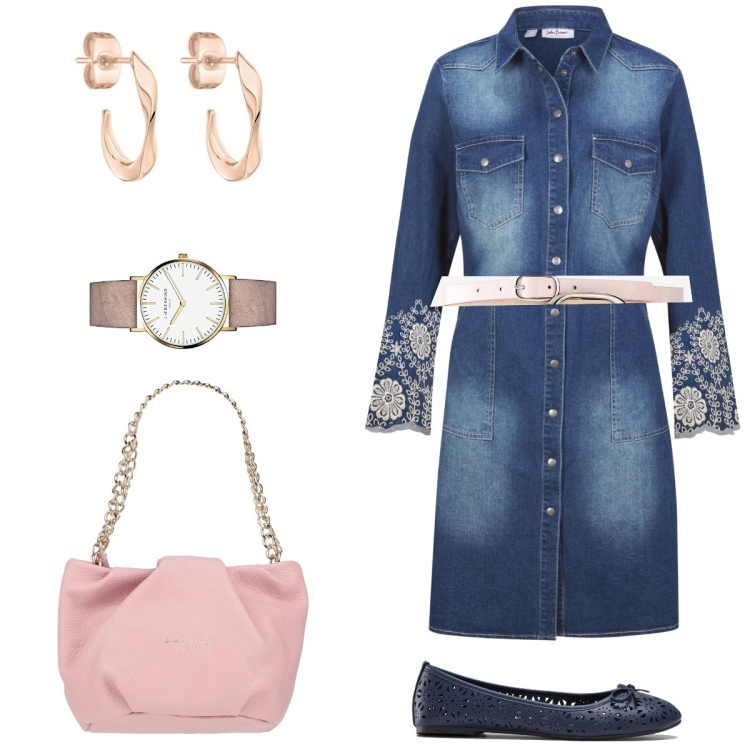 Outfit donna - Total look #1568593. Stile Casual per Tutti i giorni. Abbinamento con ballerine, vestiti chemisier, cinture, borse a mano, orecchini, orologi.