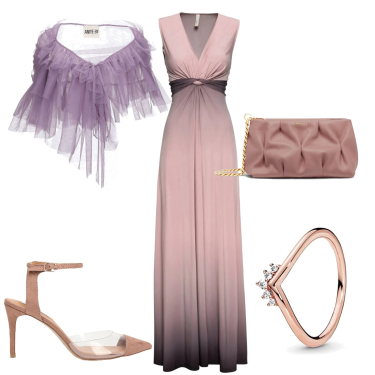 Outfit donna - Matrimonio al chiar di luna. Stile Chic per Cerimonia. Abbinamento con vestiti, bolero, décolleté, clutch, anelli.