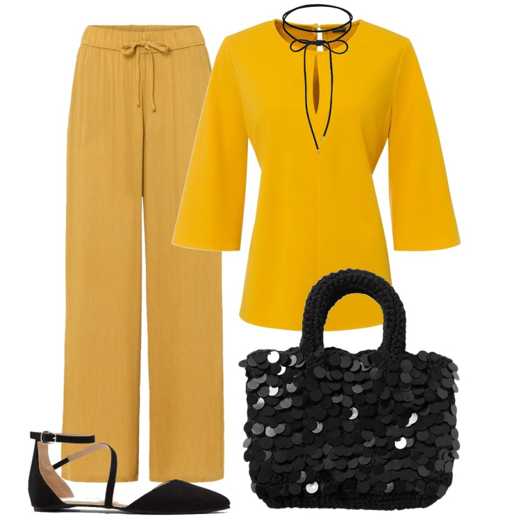Outfit donna - Etnico #400. Stile Etnico per Tutti i giorni. Abbinamento con pantaloni, bluse, ballerine, borse a mano, collane.