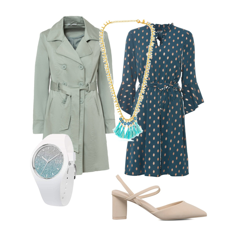 Outfit donna - Menta fresca. Stile Bon Ton per Tutti i giorni. Abbinamento con décolleté, trench, vestiti, orologi, collane.