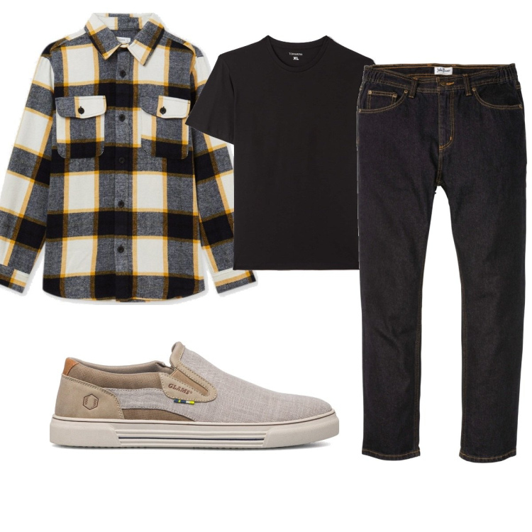 Outfit uomo - Total look #1569373. Stile Casual per Tutti i giorni. Abbinamento con jeans dritti, t-shirt, camicie, sneakers.