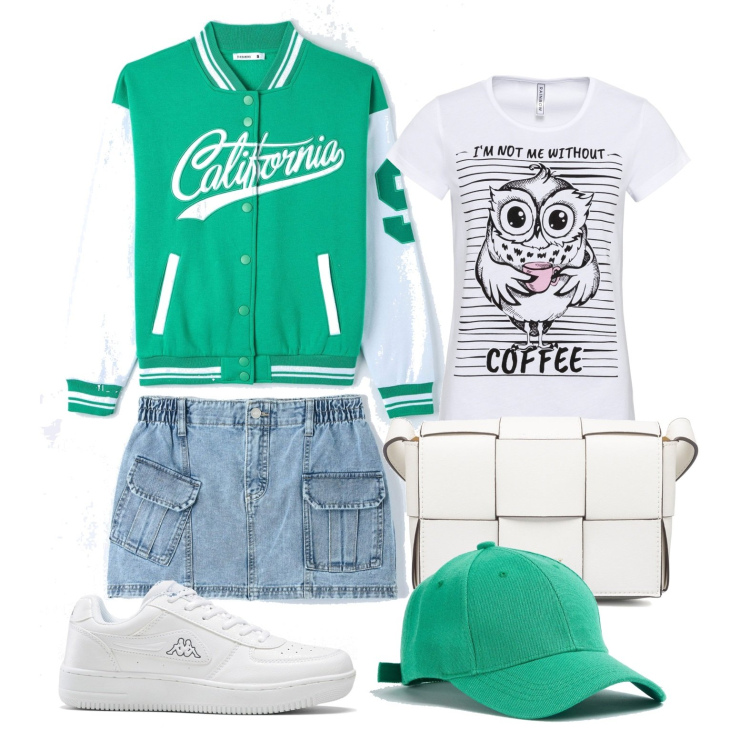 Outfit donna - Vibtage .... recente. Stile Vintage retrò per Tutti i giorni. Abbinamento con t-shirt sportive, sneakers, bomber, cappelli con visiera, minigonne, borse a tracolla.