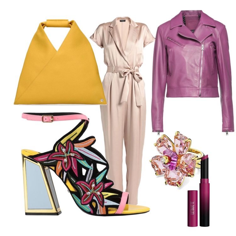 Outfit donna - Ecco la primavera. Stile Casual per Tutti i giorni. Abbinamento con tute, sandali in pelle, giacche, borse a mano, rossetti, anelli.