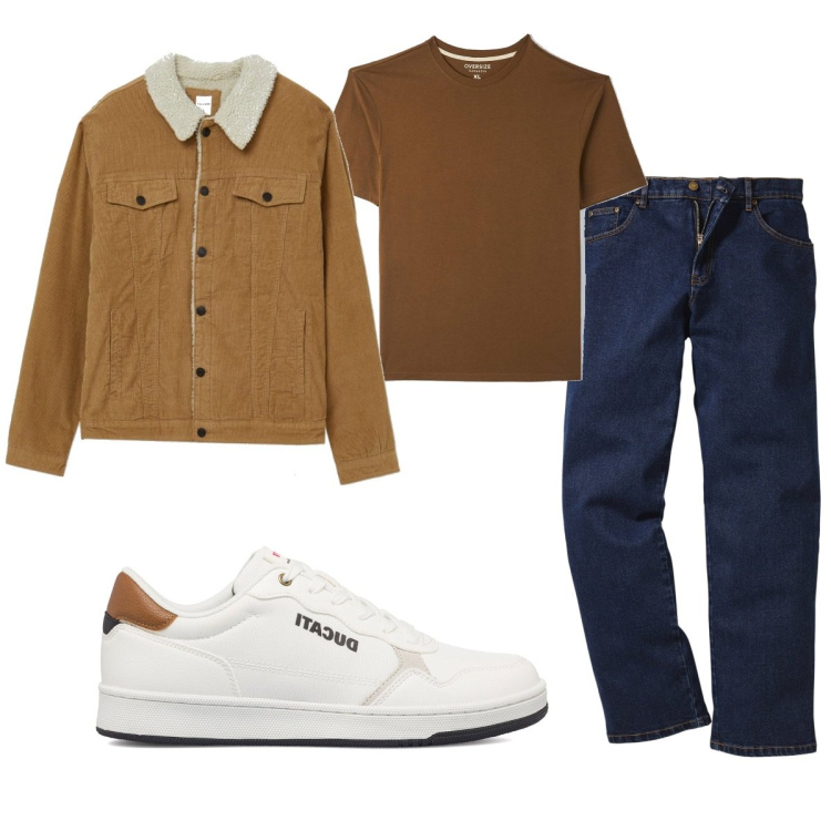 Outfit uomo - Total look #1569443. Stile Trendy per Tutti i giorni. Abbinamento con jeans dritti, t-shirt, giacche, sneakers.