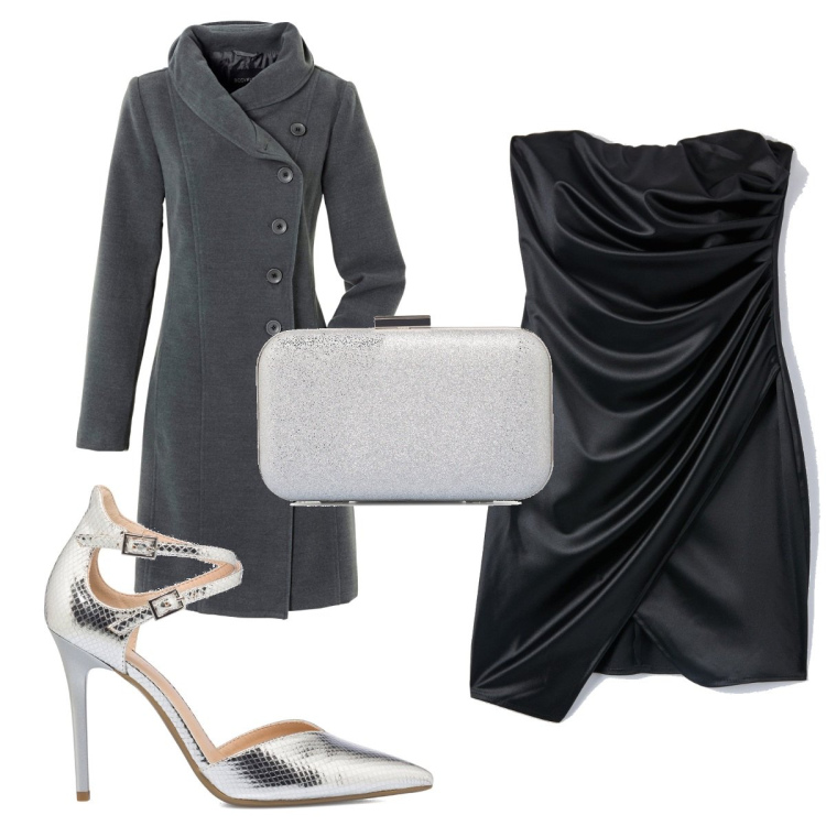 Outfit donna - Total look #1569453. Stile Glamour per Serata fuori. Abbinamento con cappotti, vestiti asimmetrici, décolleté, clutch.