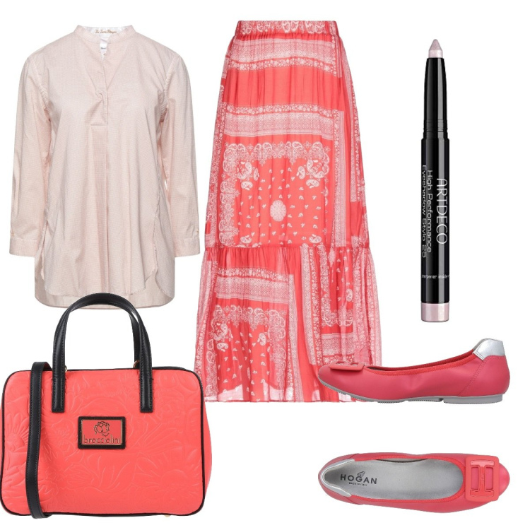 Outfit donna - Total look #1569702. Stile Trendy per Tutti i giorni. Abbinamento con ballerine, gonne lunghe, borse a mano, bluse, ombretti.