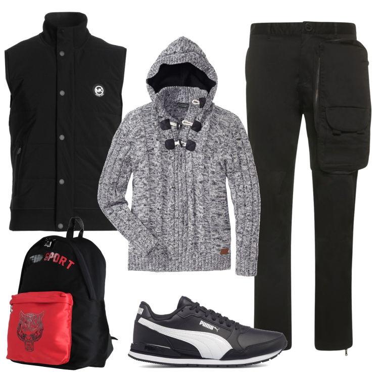Outfit uomo - Cargo e smanicato. Stile Urban per Tutti i giorni. Abbinamento con maglieria, giacche, borse sportive, sneakers, pantaloni cargo.