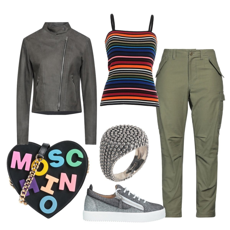Outfit donna - New look cargo. Stile Urban per Tutti i giorni. Abbinamento con top, giacche, anelli, pantaloni cargo, sneakers, borse a tracolla.