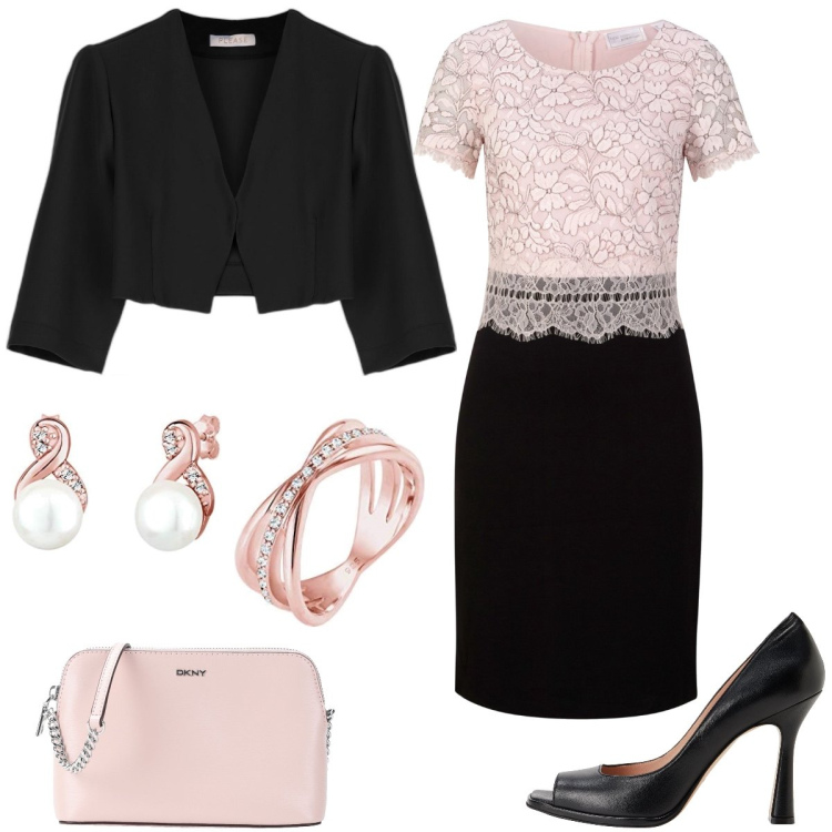 Outfit donna - Cerimonia. Stile Bon Ton per Cerimonia. Abbinamento con vestiti, décolleté, borse a tracolla, giacche, anelli, orecchini.