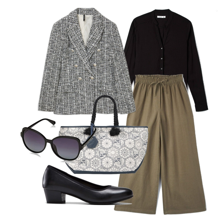 Outfit donna - Neutri e rigore. Stile Chic per Tutti i giorni. Abbinamento con décolleté, borse a mano, pantaloni, camicie, giacche, occhiali da sole.