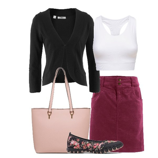 Outfit donna - Scendo e prendo l\'acqua. Stile Casual per Tutti i giorni. Abbinamento con gonne lunghe, blazer, ballerine, borse a spalla, top.