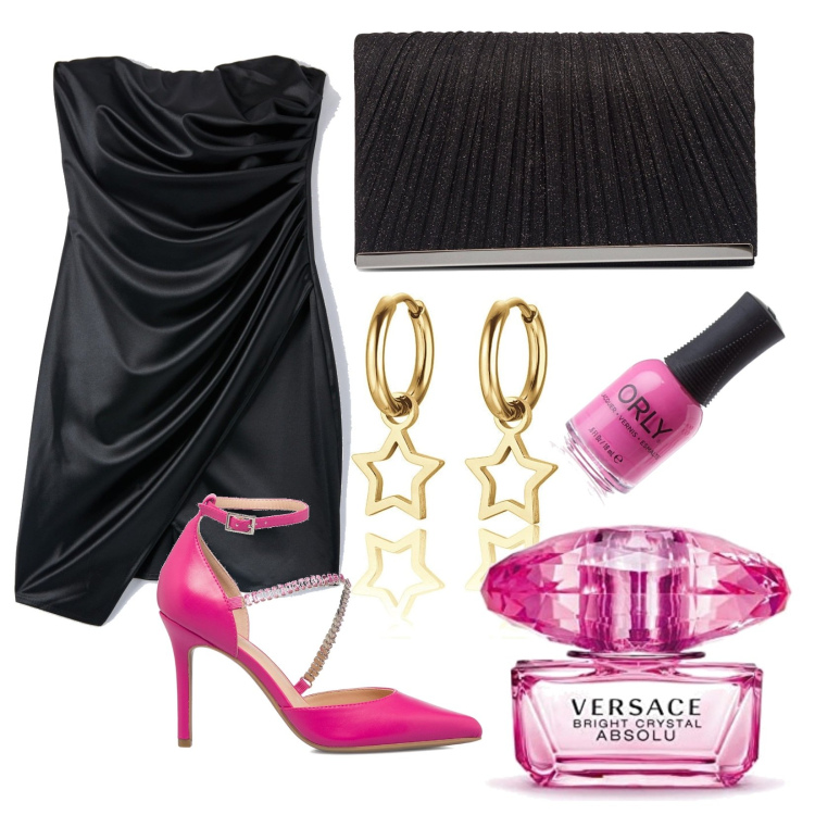 Outfit donna - Pink!. Stile Sexy per Serata fuori. look ideale per Petite. Abbinamento con vestiti asimmetrici, orecchini, décolleté, clutch, profumi, smalti.