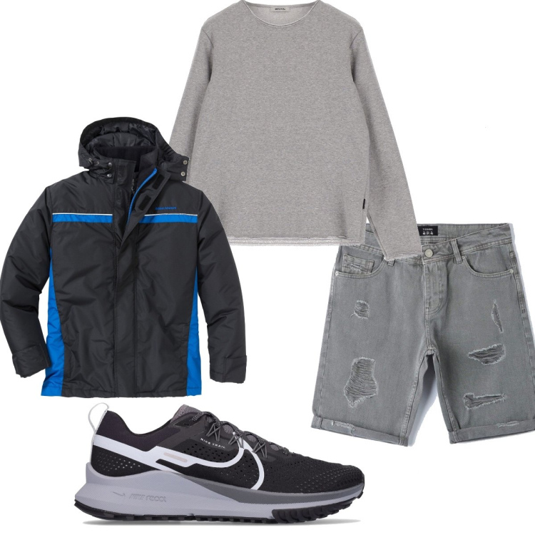 Outfit uomo - Trendy #5059. Stile Trendy per Tutti i giorni. Abbinamento con giacche, pantaloni corti, maglieria, sneakers.