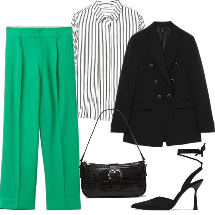 Outfit donna - Stylish attitude. Stile Casual chic per Ufficio. Abbinamento con pantaloni, giacche, camicie, décolleté, borse a spalla.