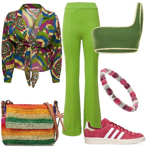 Outfit donna - Luisaviaroma - Tinte e nuances vibranti. Stile Casual chic per Tutti i giorni. Abbinamento con camicie, pantaloni, sneakers, braccialetti, top, borse a spalla.