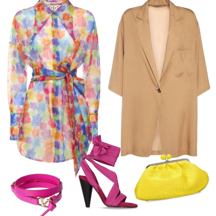 Outfit donna - Colori accesi. Stile Romantica Abbinamento con sandali col tacco, pochette, braccialetti, giacche, vestiti.