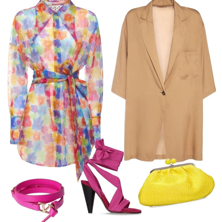 Outfit donna - Colori accesi. Stile Romantica Abbinamento con sandali col tacco, pochette, braccialetti, giacche, vestiti.