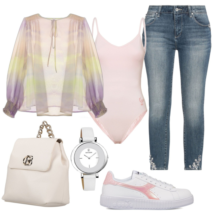 Outfit donna - Total look #1571876. Stile Sporty chic per Scuola/Università. Abbinamento con jeans, zaini, camicie, body, sneakers, orologi.