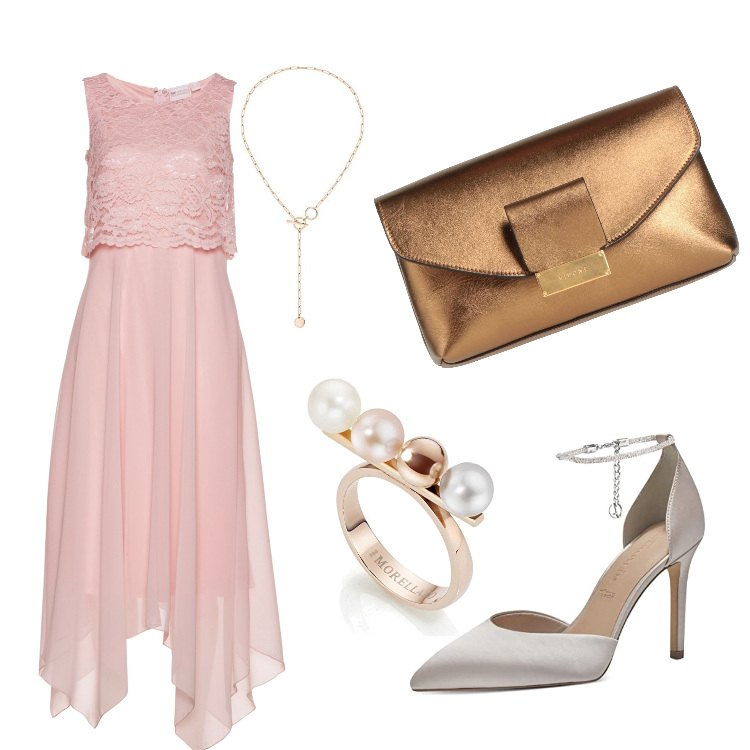 Outfit femme - Invitation à un mariage. Style Chic pour Cérémonie. Assortir avec robes longues, bagues, sacs à main, chaussures à talon, colliers.