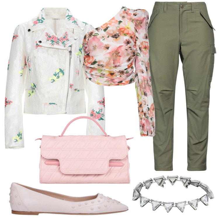 Outfit donna - Yoox per la primavera. Stile Casual chic per Tutti i giorni. Abbinamento con pantaloni cargo, giacche, braccialetti, top, ballerine, borse a mano.