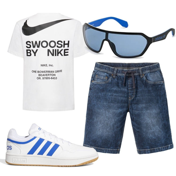 Outfit uomo - Trendy #5147. Stile Trendy per Tutti i giorni. Abbinamento con bermuda, sneakers, t-shirt, occhiali da sole.