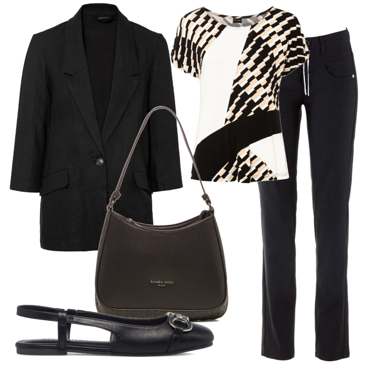 Outfit donna - La maglietta per l\'ufficio. Stile Basic per Ufficio. Abbinamento con pantaloni, maglieria, blazer, ballerine, borse a spalla.
