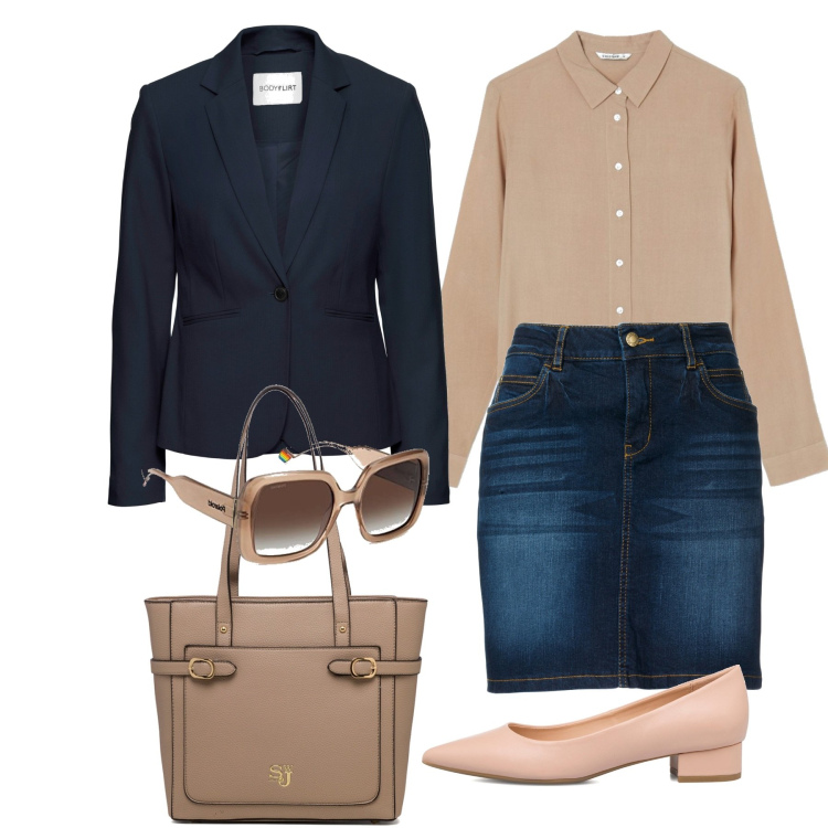 Outfit donna - Giacca diplomatica sul denim. Stile Bon Ton per Tutti i giorni. Abbinamento con blazer, gonne, camicie, décolleté, borse a spalla, occhiali da sole.