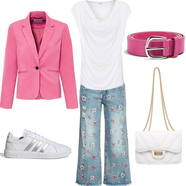 Outfit donna - Jeans primavera. Stile Basic per Tutti i giorni. Abbinamento con maglieria, jeans, blazer, cinture, sneakers, borse a tracolla.