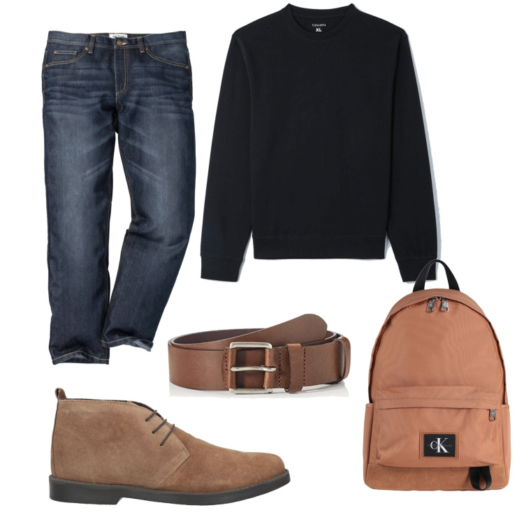 Outfit uomo - Casual #8247. Stile Casual per Tutti i giorni. Abbinamento con jeans dritti, stivali e stivaletti, borse sportive, felpe, cinture.