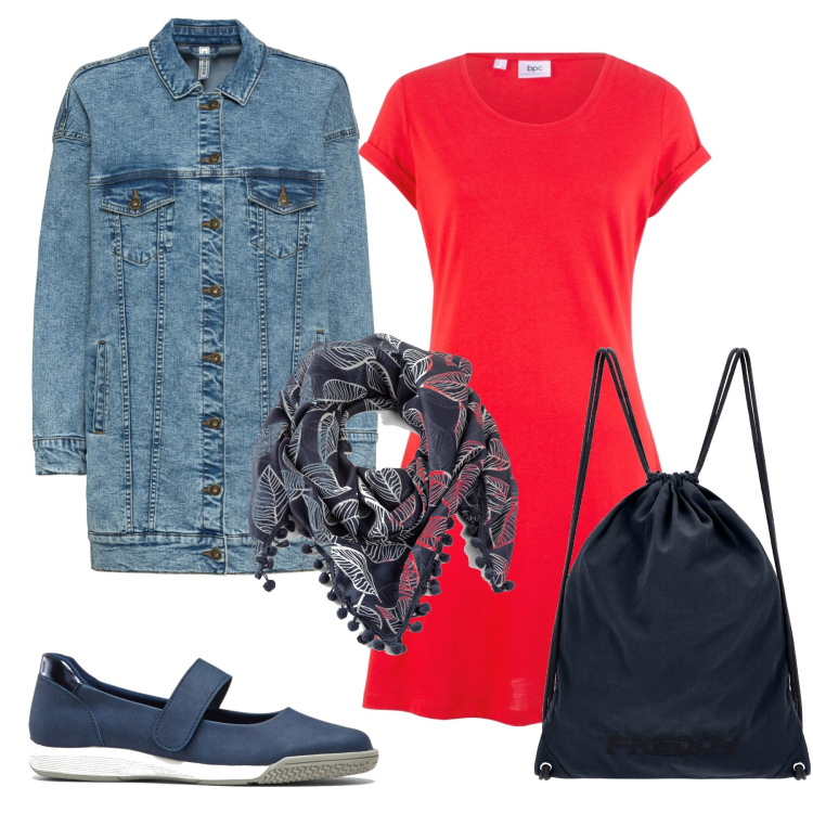 Outfit donna - Lunghezze opposte. Stile Basic per Tutti i giorni. Abbinamento con vestiti, ballerine, blazer, foulard, zaini.
