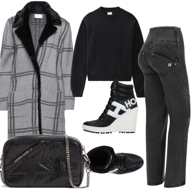 Outfit donna - Total look #1574261. Stile Basic per Tutti i giorni. Abbinamento con sneakers, cappotti, felpe, jeans, borse a spalla.
