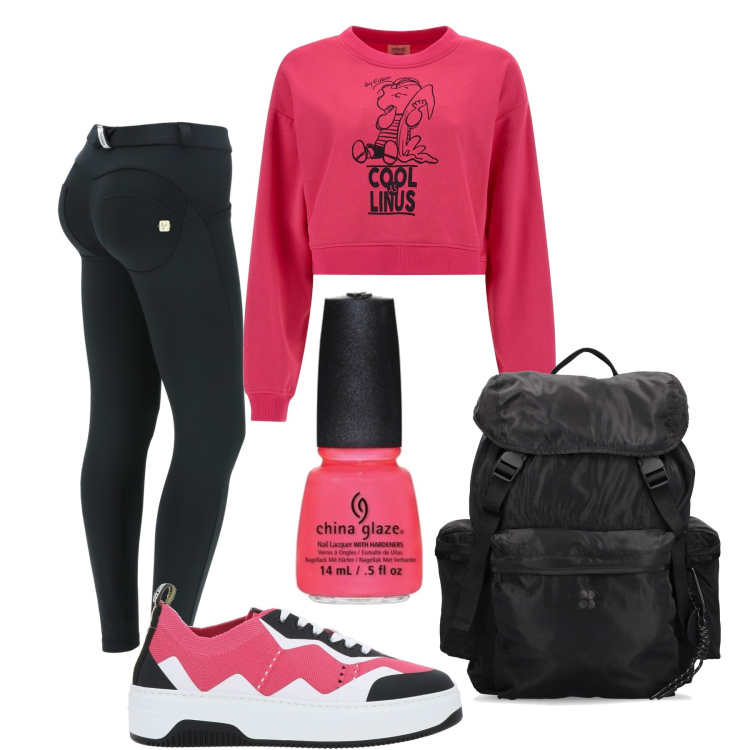 Outfit donna - Sportiva. Stile Basic per Tutti i giorni. Abbinamento con sneakers, pantaloni skinny, felpe, zaini, smalti.
