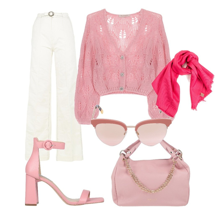 Outfit donna - Total look #1574672. Stile Bon Ton per Tutti i giorni. Abbinamento con sandali col tacco, borse a mano, cardigans, pantaloni, sciarpe, occhiali da sole.