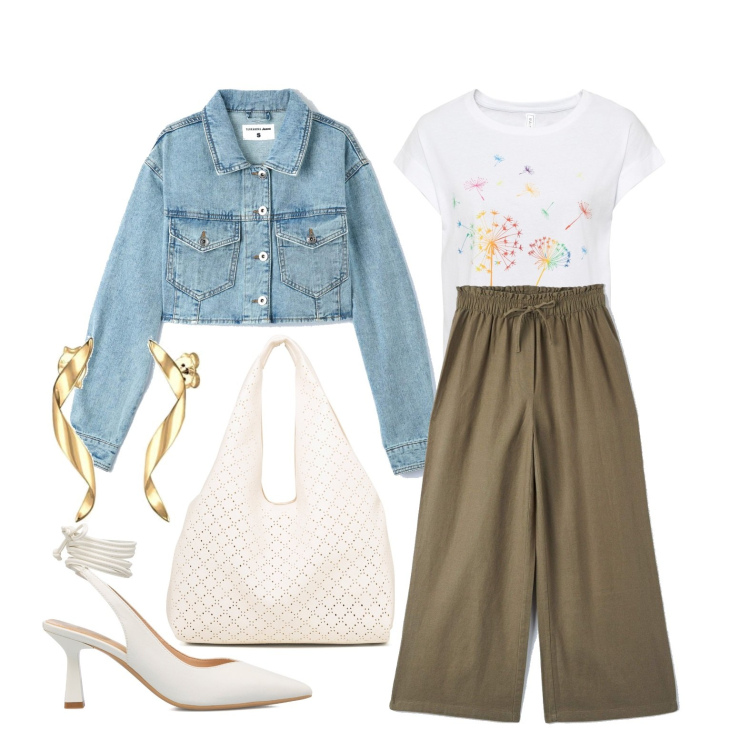 Outfit donna - Ghost outfitter - a marzo. Stile Casual per Tutti i giorni. Abbinamento con t-shirt, pantaloni, cappotti, décolleté, borse a spalla, orecchini.