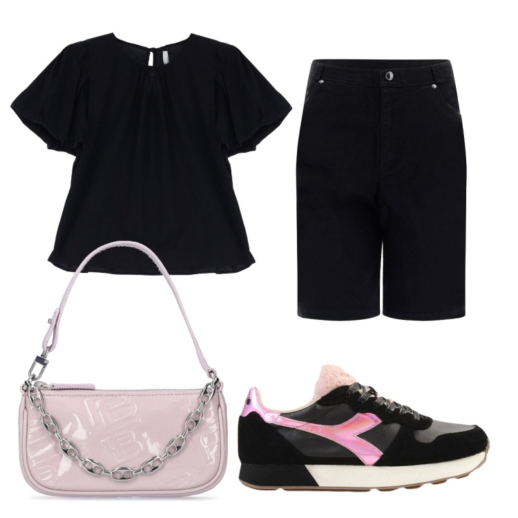 Outfit donna - Total look #1574988. Stile Basic per Tutti i giorni. Abbinamento con sneakers, bermuda, t-shirt, borse a spalla.