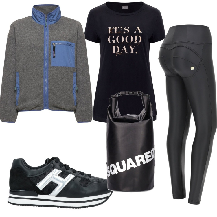 Outfit donna - Total look #1574994. Stile Basic per Sport. Abbinamento con sneakers, pantaloni skinny, t-shirt, giacche, zaini.