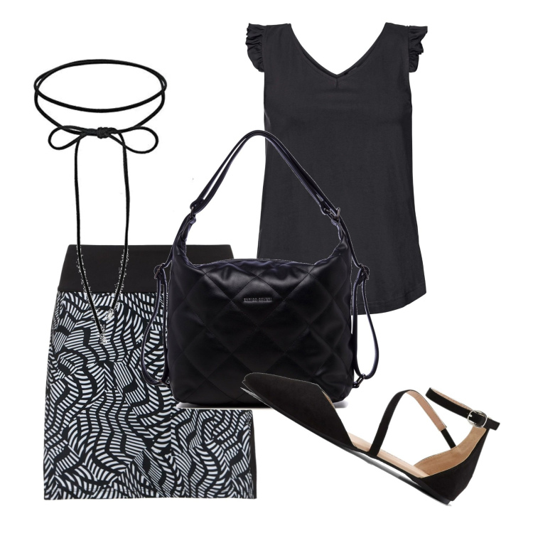 Outfit donna - Bon Ton #2531. Stile Bon Ton per Tutti i giorni. Abbinamento con top, ballerine, zaini, vestiti, collane.