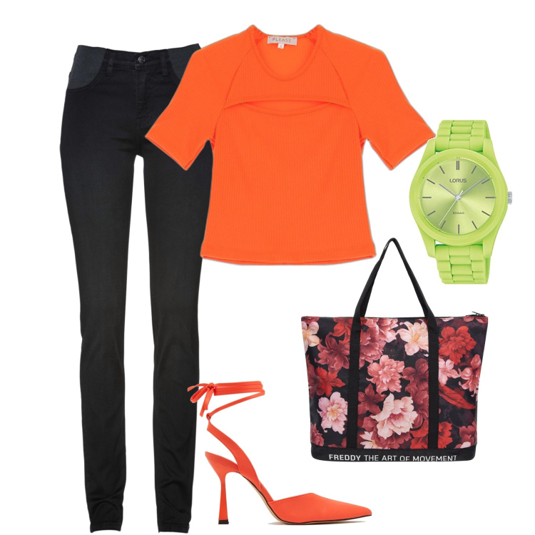 Outfit donna - Total look #1575590. Stile Trendy per Tutti i giorni. Abbinamento con jeans skinny, maglieria, décolleté, borse tote, orologi.