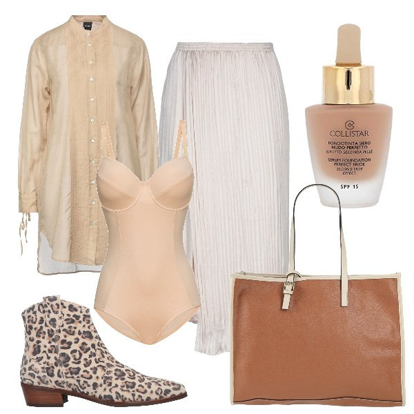 Outfit donna - Total look #1575790. Stile Etnico per Serata fuori. Abbinamento con body, borse a mano, camicie, stivaletti, gonne longuette, fondotinta.