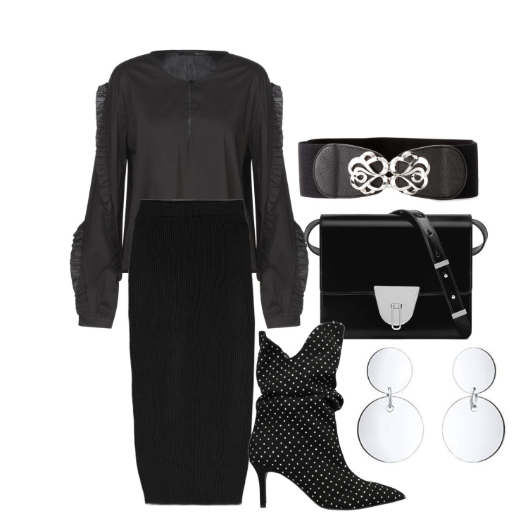 Outfit donna - Ghost outfitter - a marzo. Stile Trendy per Tutti i giorni. Abbinamento con cinture, bluse, stivaletti, gonne longuette, borse a spalla, orecchini.