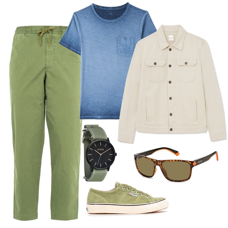 Outfit uomo - In città. Stile Casual per Tutti i giorni. Abbinamento con t-shirt, pantaloni, sneakers, giacche, orologi, occhiali da sole.