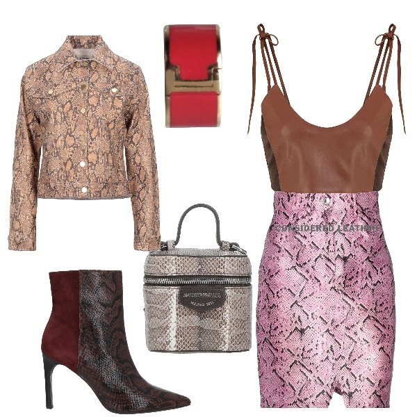 Outfit donna - Un aperitivo tra amiche. Stile Chic per Tutti i giorni. Abbinamento con minigonne, giacche, orecchini, stivaletti, top, borse a mano.