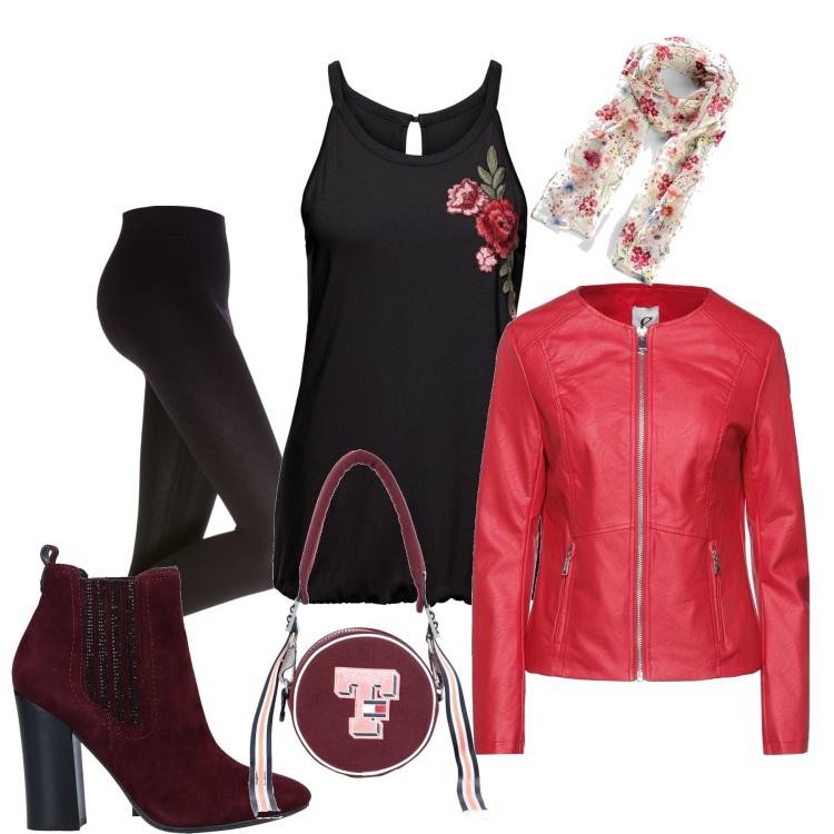 Outfit donna - Women not for a day only #23. Stile Casual chic per Tutti i giorni. Abbinamento con leggings, foulard, top, giacche, stivaletti, borse a mano.