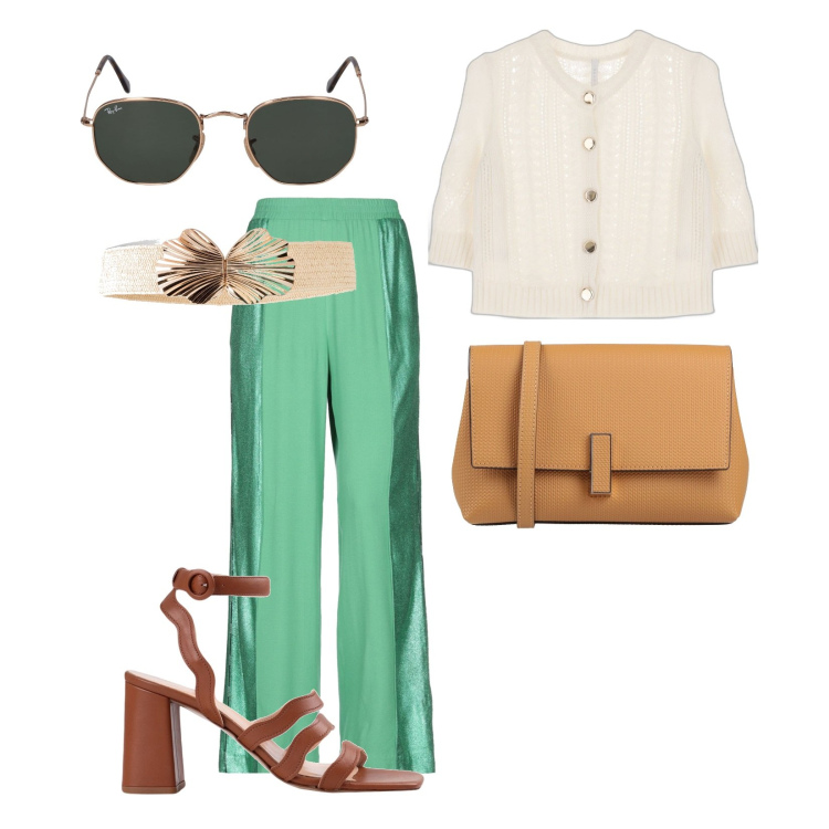 Outfit donna - Total look #1576691. Stile Vintage retrò per Tutti i giorni. Abbinamento con cinture, sandali in pelle, pantaloni, borse a tracolla, cardigans, occhiali da sole.