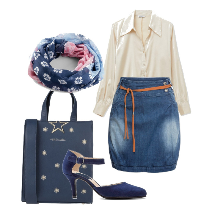 Outfit donna - Jeans e panna. Stile Casual chic per Tutti i giorni. Abbinamento con minigonne, décolleté, foulard, borse a mano, camicie.