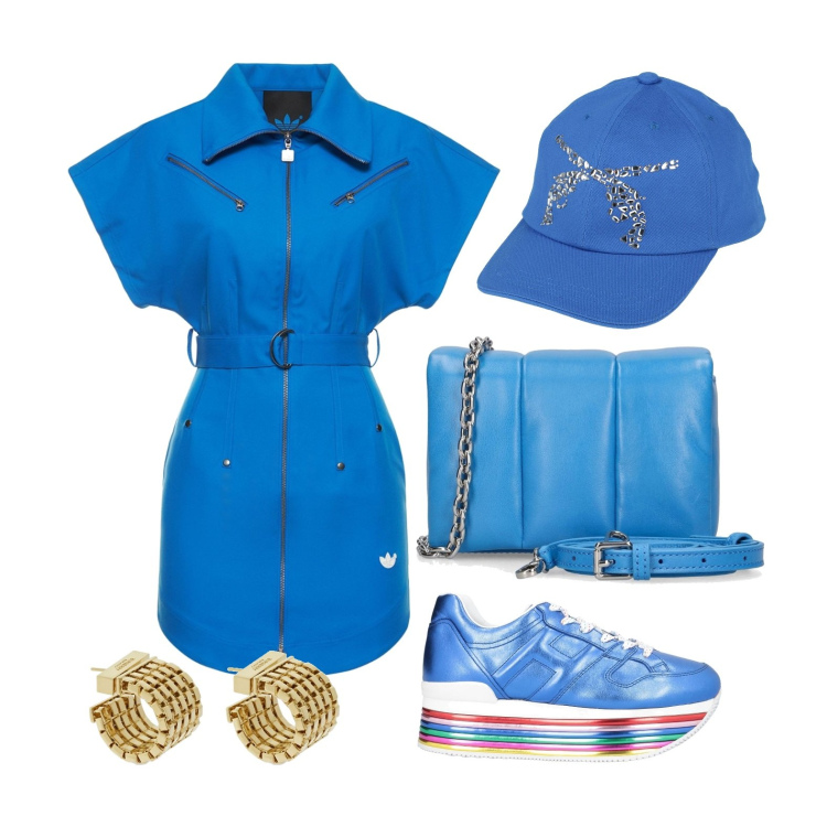 Outfit donna - Ghost outfitter - a marzo. Stile Trendy per Tutti i giorni. Abbinamento con cappelli con visiera, sneakers, vestiti, orecchini, borse a spalla.