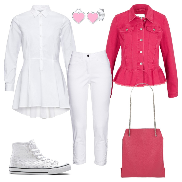 Outfit donna - Informale, versatile e vivace!. Stile Casual per Tutti i giorni. Abbinamento con camicie, giacche, sneakers, jeans, borse a mano, orecchini.