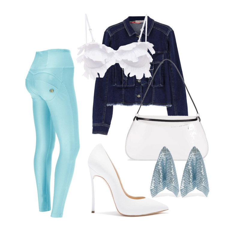 Outfit donna - Ghost outfitter - a marzo. Stile Glamour per Tutti i giorni. Abbinamento con giacche, décolleté, pantaloni skinny, borse a spalla, orecchini, top.