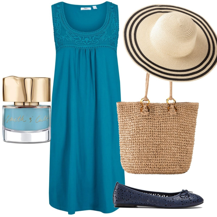 Outfit donna - Total look #1577370. Stile Casual chic per Tutti i giorni. Abbinamento con ballerine, vestiti senza maniche, cappelli, shopping bag, smalti.
