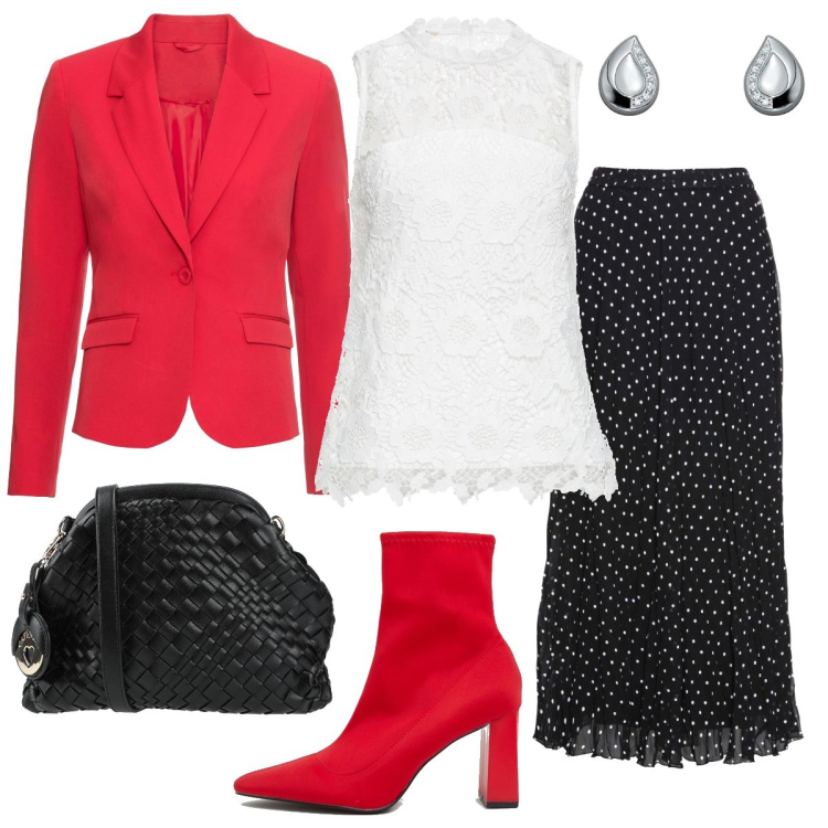Outfit donna - Il top di pizzo. Stile Romantica per Serata fuori. Abbinamento con gonne, top, blazer, borse a tracolla, scarpe col tacco, orecchini.